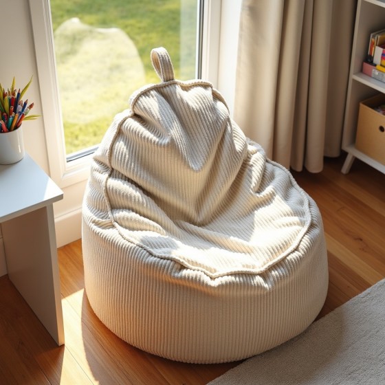 Pufa Worek Z Oparciem Beżowy Sztruks ALTI