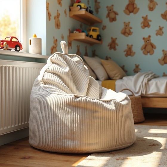 Pufa Worek Z Oparciem Beżowy Sztruks ALTI