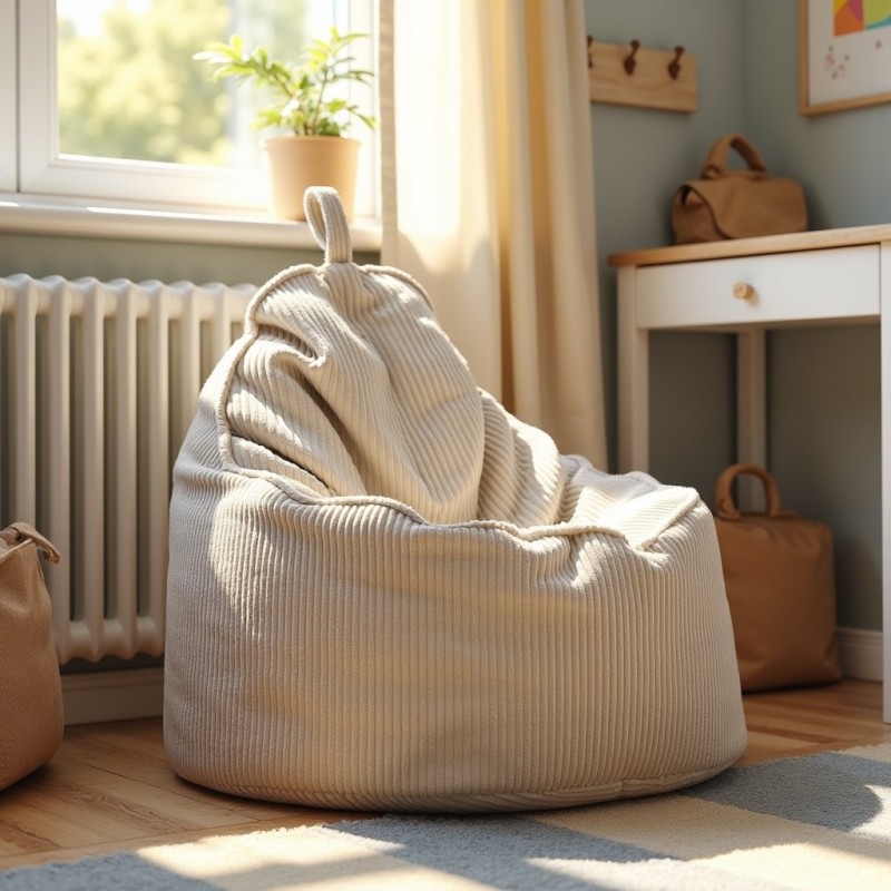 Pufa Worek Z Oparciem Beżowy Sztruks ALTI