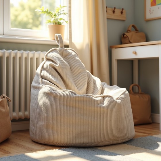 Pufa Worek Z Oparciem Beżowy Sztruks ALTI