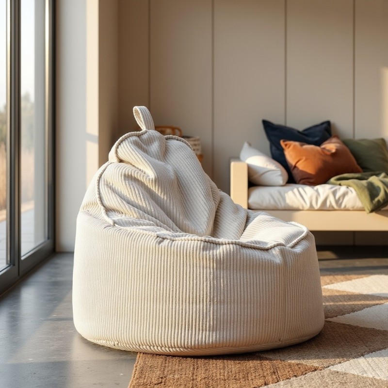 Pufa Worek Z Oparciem Beżowy Sztruks ALTI