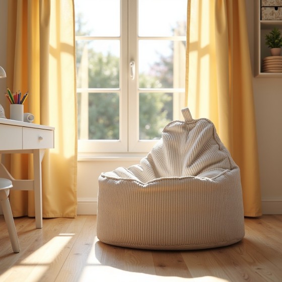 Pufa Worek Z Oparciem Beżowy Sztruks ALTI