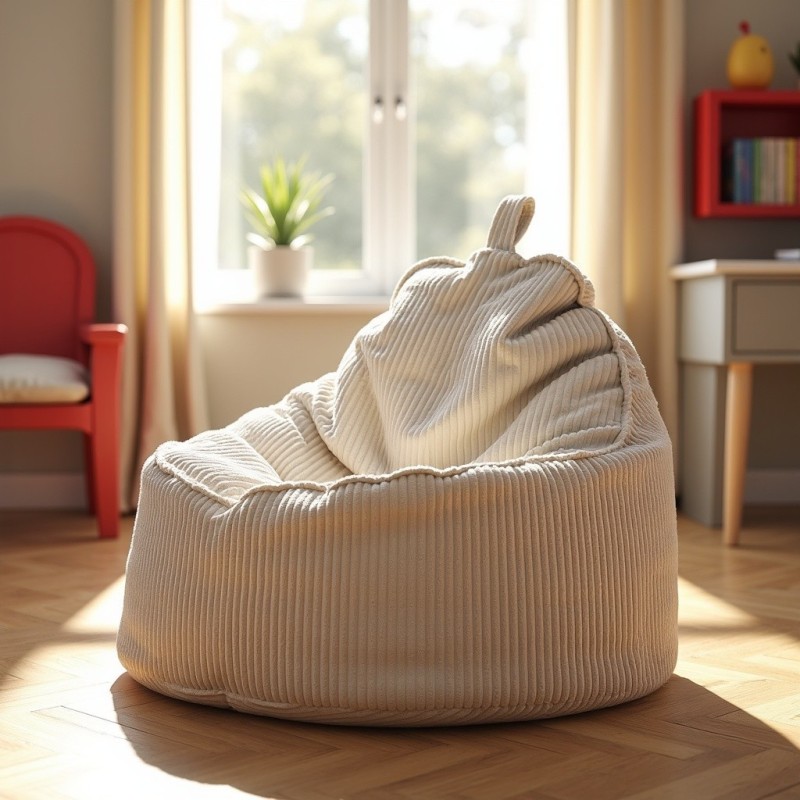 Pufa Worek Z Oparciem Beżowy Sztruks ALTI