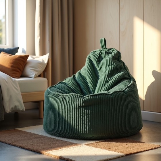 Pufa Worek Z Oparciem Butelkowa Zieleń Sztruks ALTI | Domyou.pl