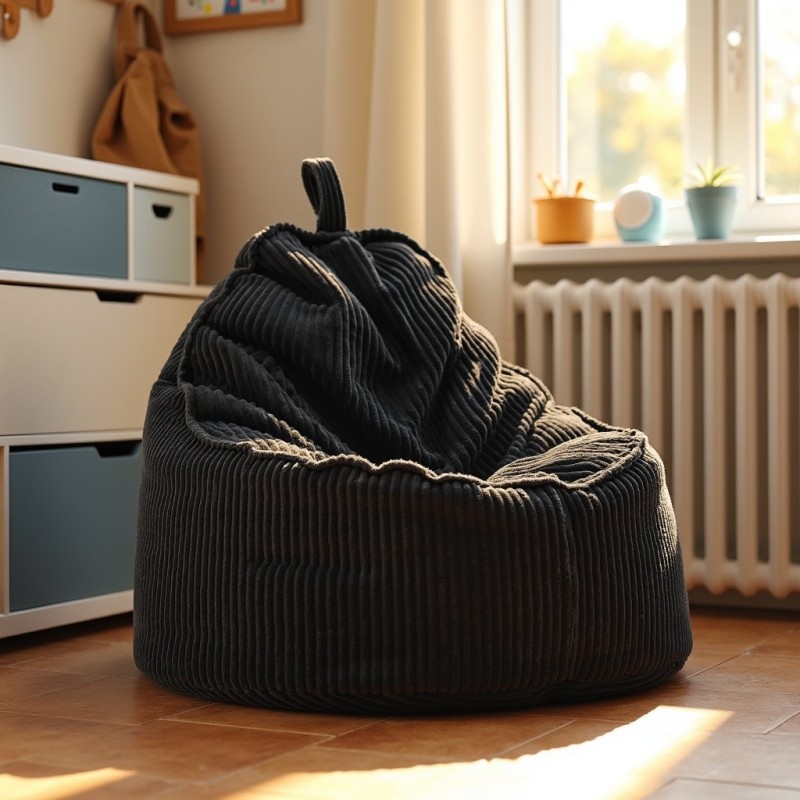 Pufa Worek Z Oparciem Czarny Sztruks ALTI