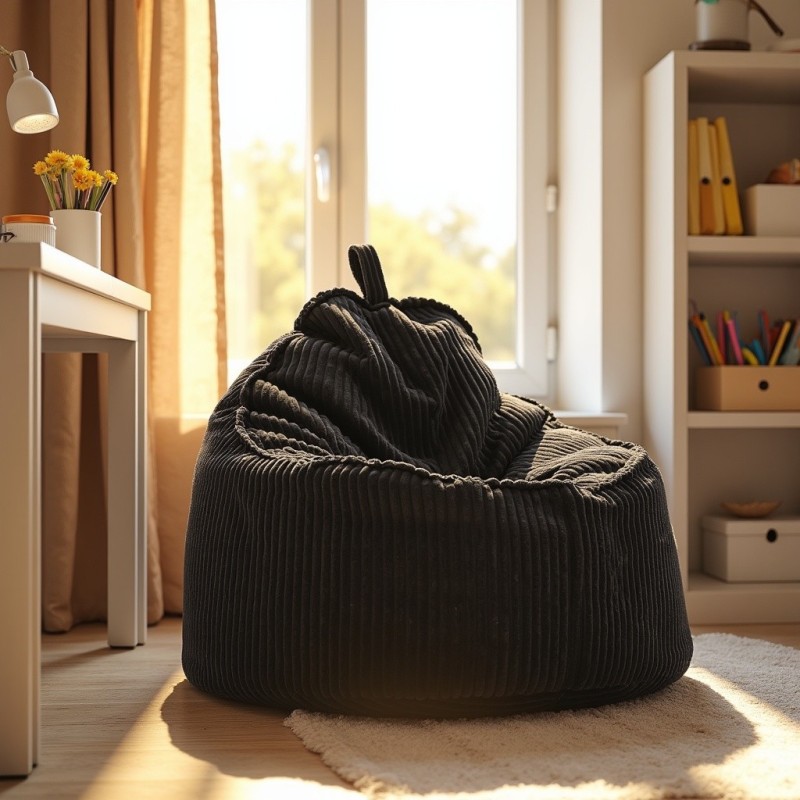 Pufa Worek Z Oparciem Czarny Sztruks ALTI