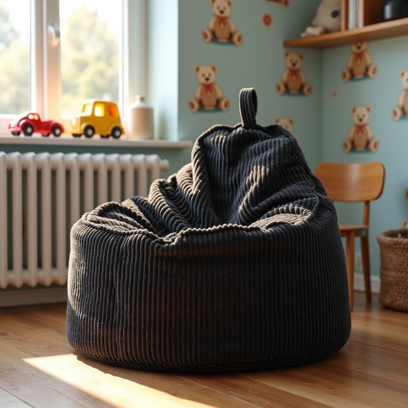 Pufa Worek Z Oparciem Czarny Sztruks ALTI