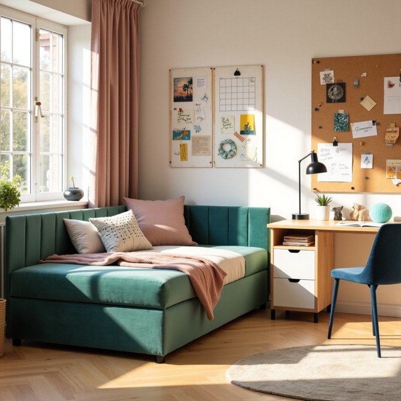 Tapczan Jednoosobowy FENIKS 90x200 Welur Butelkowa Zieleń z Pojemnikiem Bokiem i Oparciem