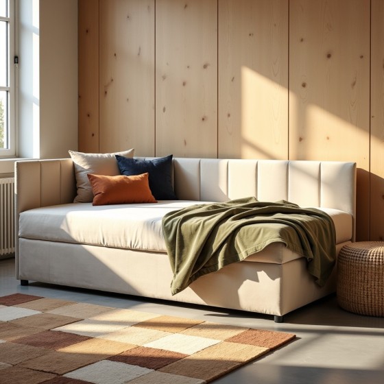 Tapczan Jednoosobowy FENIKS 120x200 Welur Jasny Beż z Pojemnikiem Bokiem i Oparciem