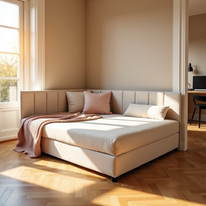 Tapczan Jednoosobowy FENIKS 90x200 Welur Jasny Beż z Pojemnikiem Bokiem i Oparciem