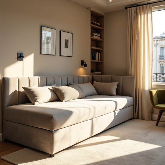 Tapczan Młodzieżowy Jednoosobowy FENIKS 100x200 z Pojemnikiem Bokiem i Oparciem Szary Welur