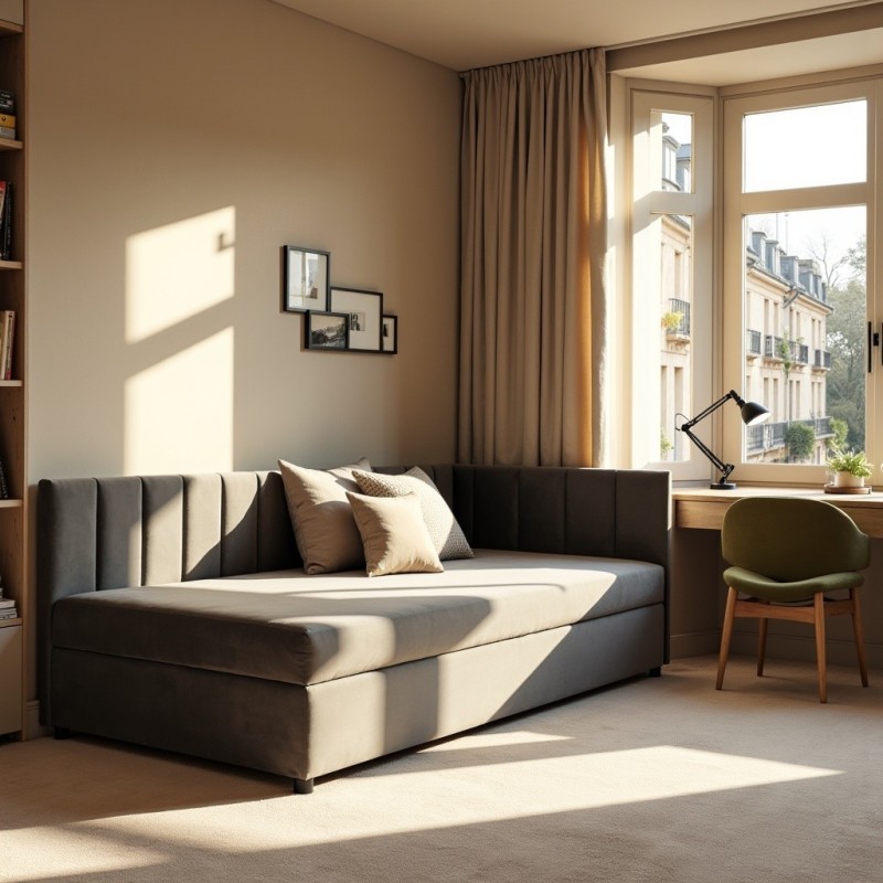 Tapczan Jednoosobowy Dla Dziecka FENIKS 80x200  Ciemnoszary Welur  z Pojemnikiem Bokiem i Oparciem