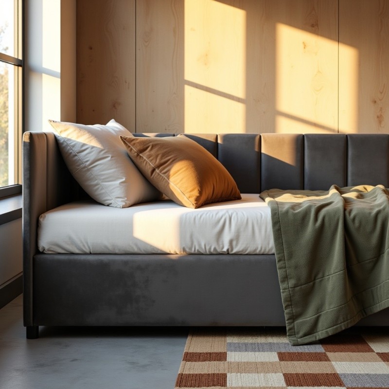 Tapczan Jednoosobowy FENIKS 100x200 Ciemnoszary Welur z Pojemnikiem Bokiem i Oparciem