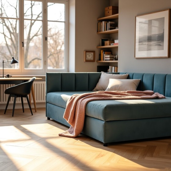 Tapczan Jednoosobowy Dla Dziecka FENIKS 80x200  Turkusowy Welur  z Pojemnikiem Bokiem i Oparciem