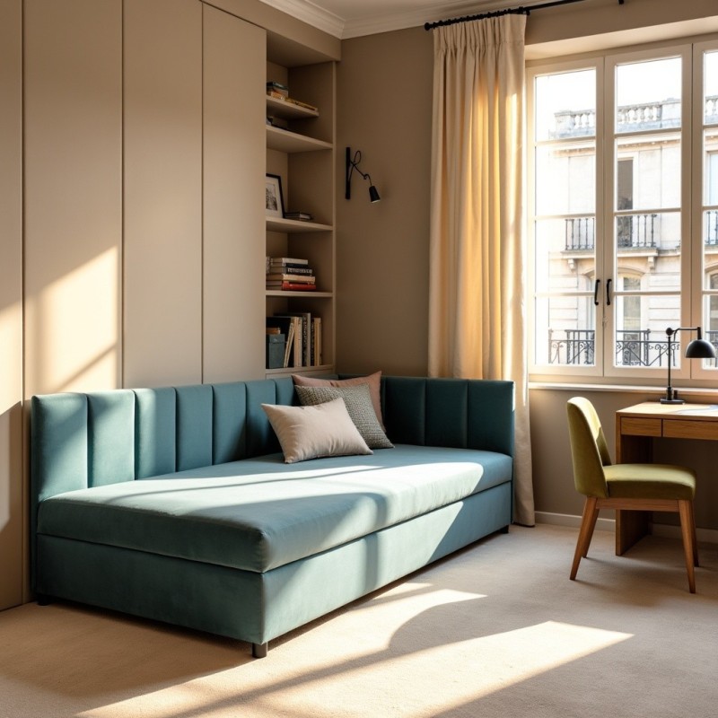 Tapczan Jednoosobowy FENIKS 90x200 Turkusowy Welur z Pojemnikiem Bokiem i Oparciem