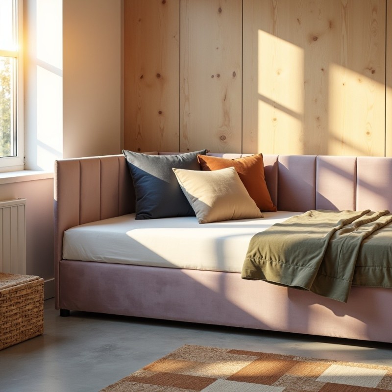 Tapczan Jednoosobowy FENIKS 90x200 Różowy Welur z Pojemnikiem Bokiem i Oparciem