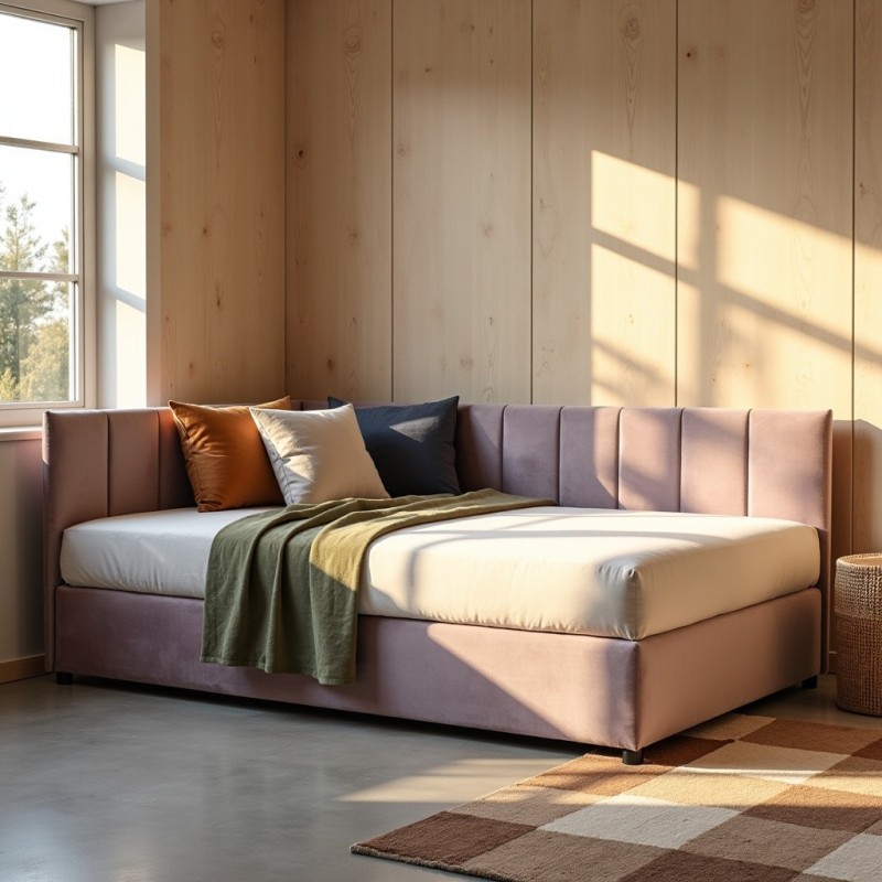 Tapczan Jednoosobowy FENIKS 120x200 Różowy Welur z Pojemnikiem Bokiem i Oparciem