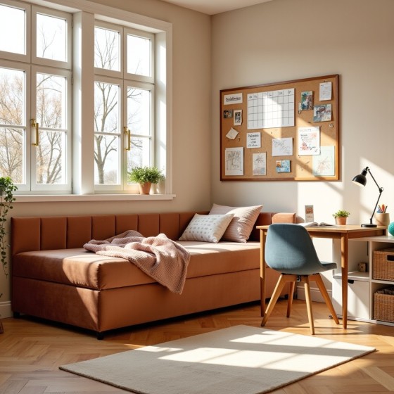 Tapczan Jednoosobowy Dla Dziecka FENIKS 80x200 Ceglasty Welur z Pojemnikiem Bokiem i Oparciem