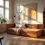 Tapczan Jednoosobowy FENIKS 120x200 Ceglasty Welur z Pojemnikiem Bokiem i Oparciem