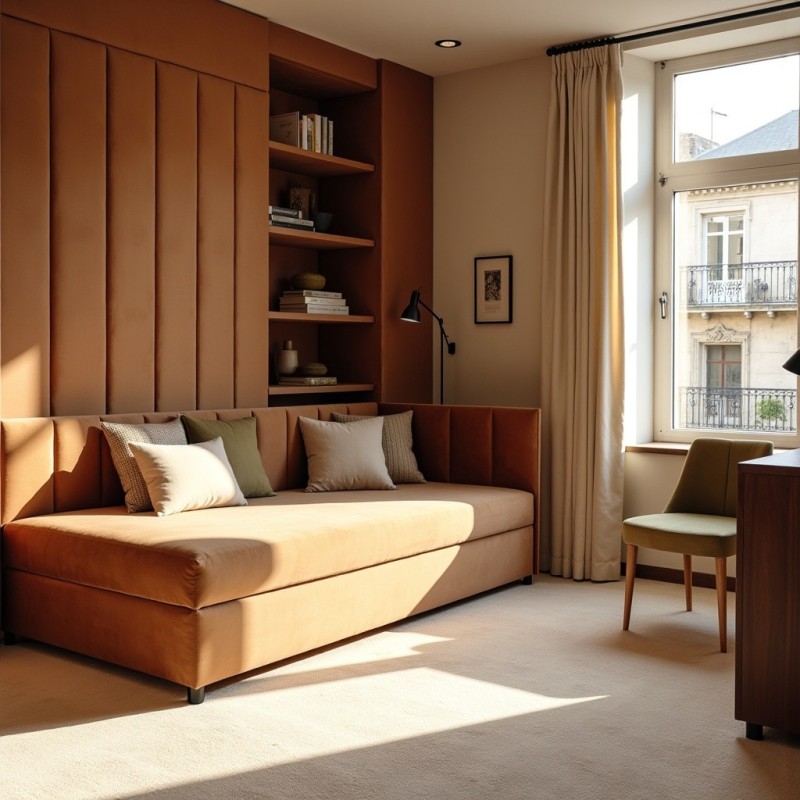 Tapczan Jednoosobowy FENIKS 120x200 Ceglasty Welur z Pojemnikiem Bokiem i Oparciem