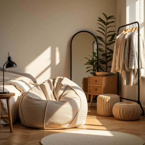 Pufa Worek Beżowa Sztruks Boho SACO Nobo