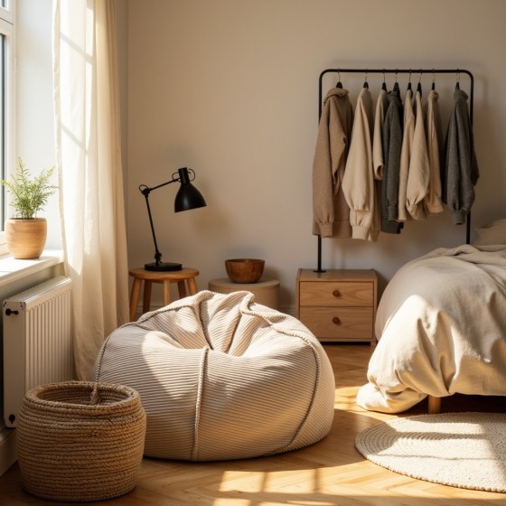 Pufa Worek Beżowa Sztruks Boho SACO Nobo