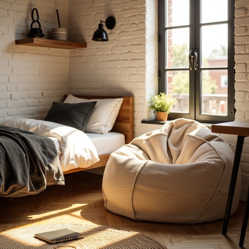 Pufa Worek Beżowa Sztruks Boho SACO Nobo