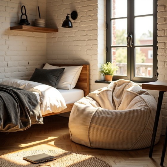 Pufa Worek Beżowa Sztruks Boho SACO Nobo