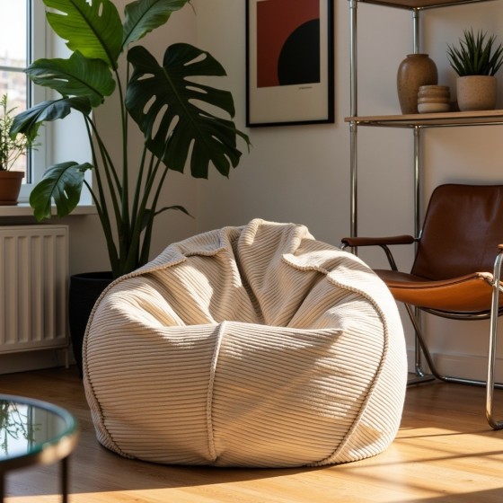 Pufa Worek Beżowa Sztruks Boho SACO Nobo