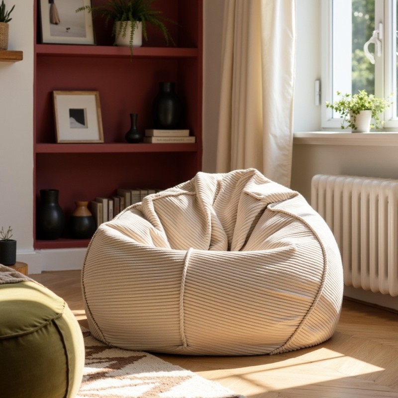 Pufa Worek Beżowa Sztruks Boho SACO Nobo