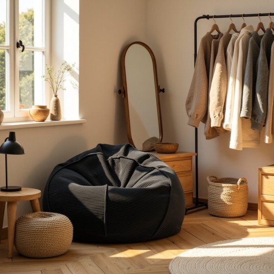 Pufa Worek Czarny Sztruks Boho SACO Nobo