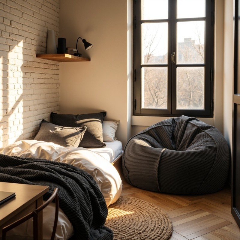 Pufa Worek Czarny Sztruks Boho SACO Nobo