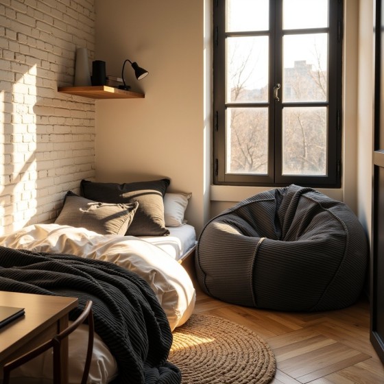 Pufa Worek Czarny Sztruks Boho SACO Nobo