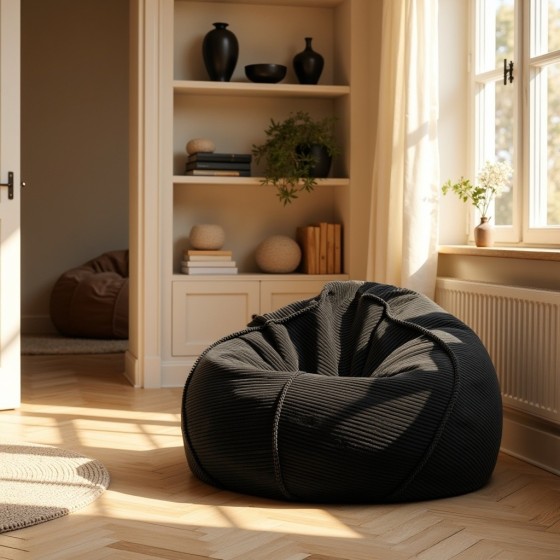 Pufa Worek Czarny Sztruks Boho SACO Nobo