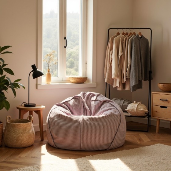 Pufa Worek Blady Róż Sztruks Boho SACO Nobo