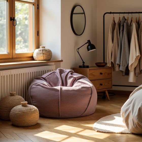 Pufa Worek Fioletowy Sztruks Boho SACO Nobo