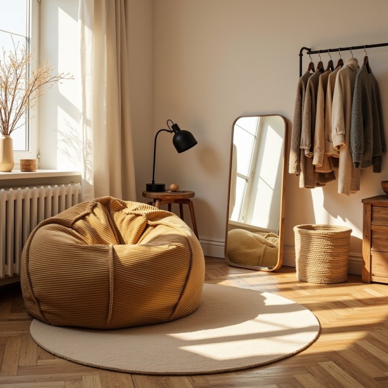 Pufa Worek Musztardowa Sztruks Boho SACO Nobo