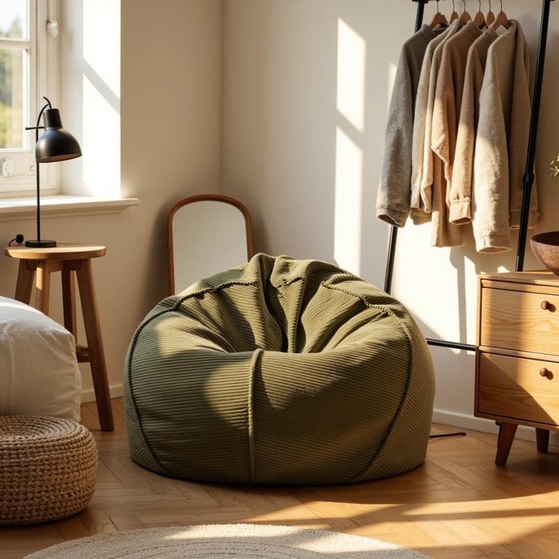 Pufa Worek Zielona Sztruks Boho SACO Nobo