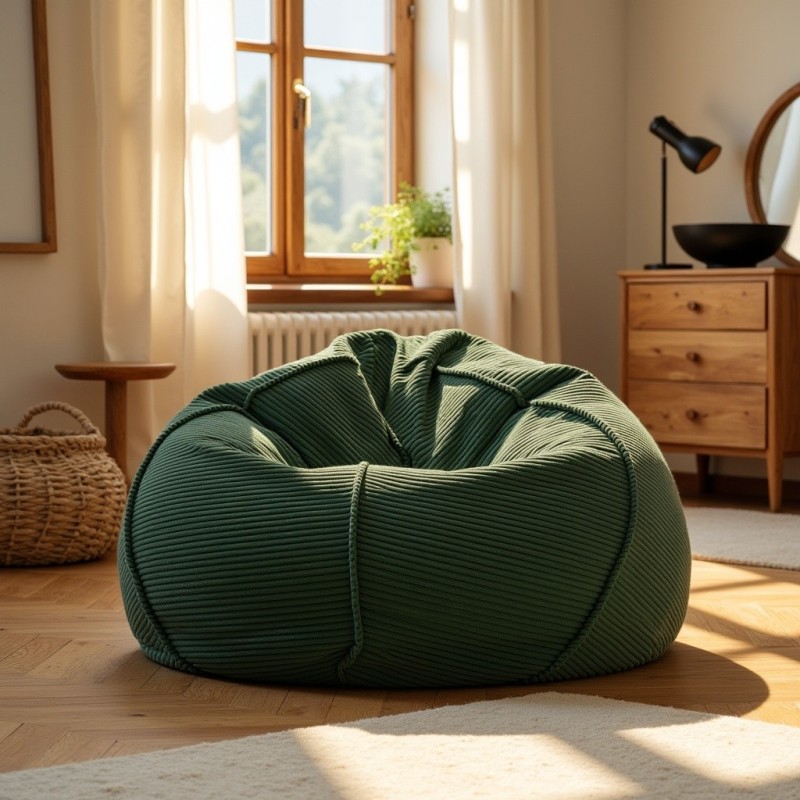 Pufa Worek Butelkowa Zieleń Sztruks Boho SACO Nobo