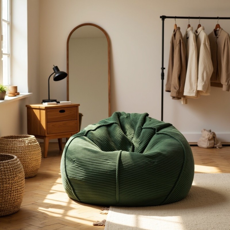 Pufa Worek Butelkowa Zieleń Sztruks Boho SACO Nobo