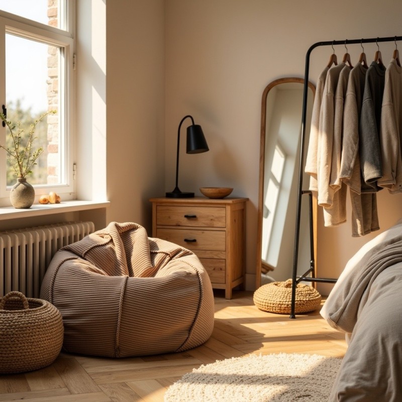 Pufa Worek Jasny Brąz Sztruks Boho SACO Nobo