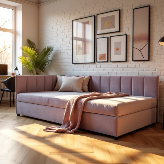 Tapczan Jednoosobowy Dla Dziecka FENIKS 80x200 z Pojemnikiem Bokiem i Oparciem