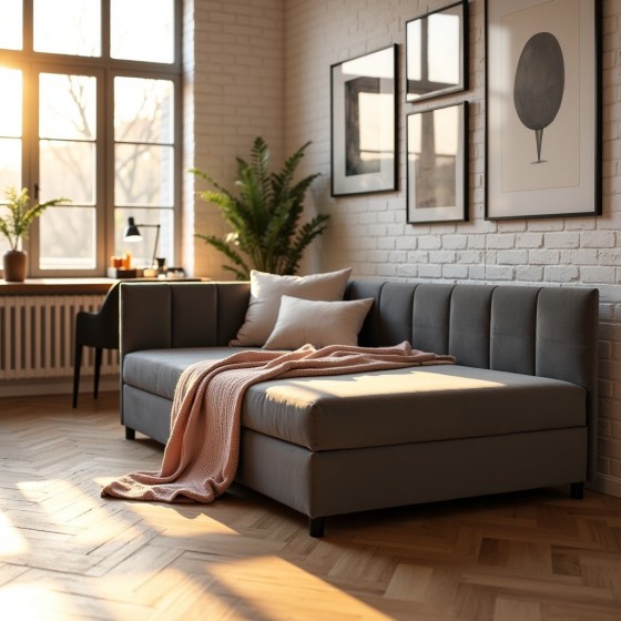 Tapczan Jednoosobowy FENIKS 90x200 z Pojemnikiem Bokiem i Oparciem - konfigurator