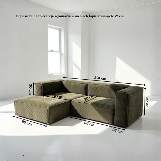 Narożnik modułowy 3 osobowy lewy MODU sztruks - konfigurator