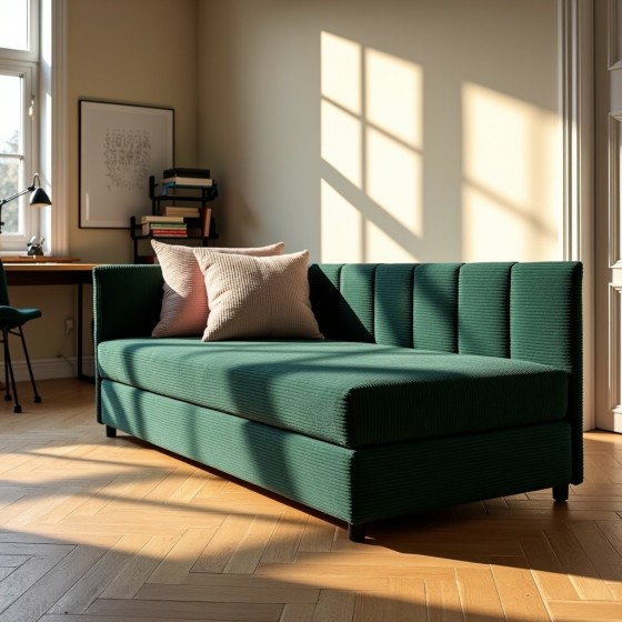 Tapczan Młodzieżowy Jednoosobowy Dla Dziecka FENIKS 80x180 z Pojemnikiem Bokiem i Oparciem Sztruks - konfigurator