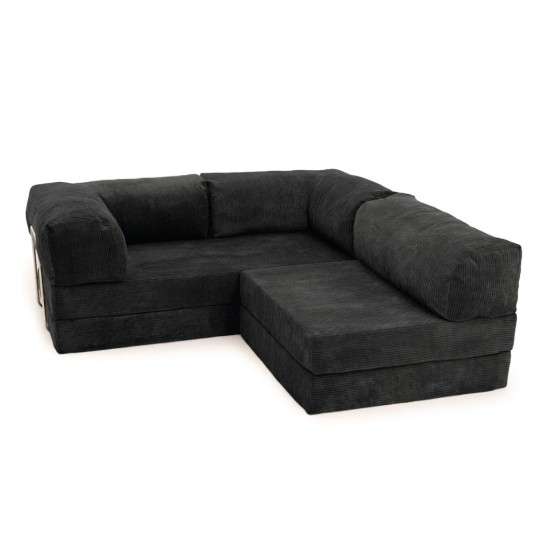 Narożnik 3-osobowy Czarny NESTI MINI Sztruks
