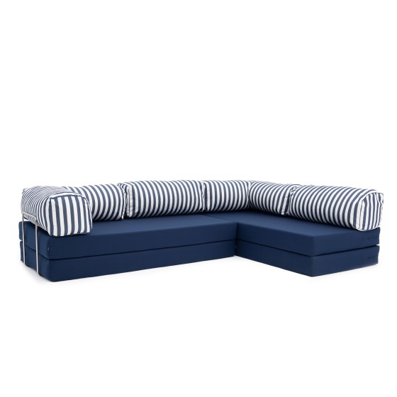 Narożnik ogrodowy 3-osobowy NESTI II Outdoor (biało-granatowe pasy)