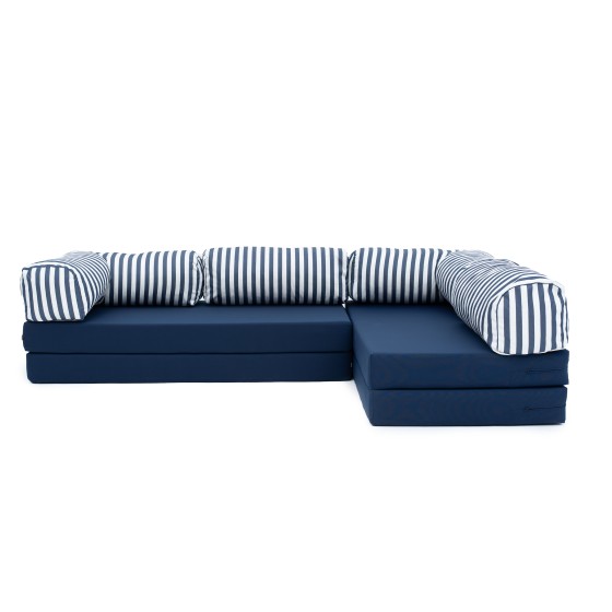 Narożnik ogrodowy 3-osobowy NESTI II Outdoor (biało-granatowe pasy)