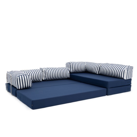 Narożnik ogrodowy 3-osobowy NESTI II Outdoor (biało-granatowe pasy)