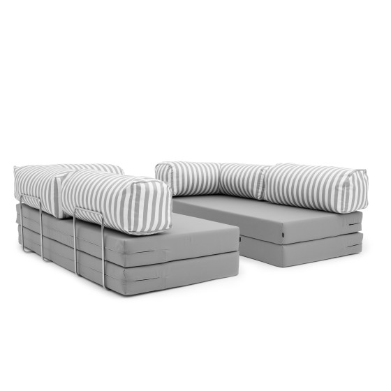 Narożnik ogrodowy 3-osobowy NESTI II Outdoor (biało-szare pasy)